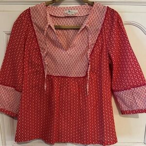 Boden Red and White Patterned Blouse